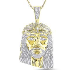 Mens Round Diamond Jesus Face Charm Pendant 1-1/4 Cttw 10kt Yellow Gold - REF-98R5X