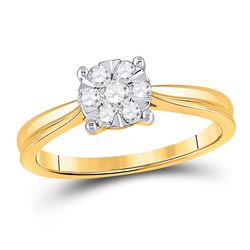 Womens Round Diamond Flower Cluster Ring 1/3 Cttw 10kt Yellow Gold - REF-29R9X