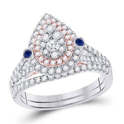 Round Diamond Bridal Wedding Ring Band Set 1 Cttw 10kt Two-tone Gold - REF-68F5W