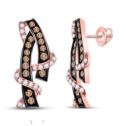 Womens Round Brown Diamond Fashion Earrings 1/2 Cttw 10kt Rose Gold - REF-24X9A