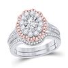Image 1 : Oval Diamond Bridal Wedding Ring Band Set 1-1/5 Cttw 14kt Two-tone Gold - REF-134N5F