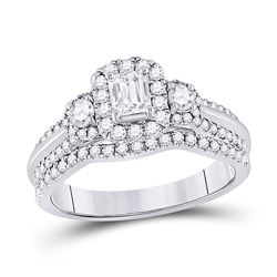 Emerald Diamond Bridal Wedding Ring Band Set 1 Cttw 14kt White Gold - REF-107W9K