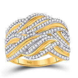 Womens Round Diamond Woven Strand Band Ring 1/2 Cttw 10kt Yellow Gold - REF-41F5W