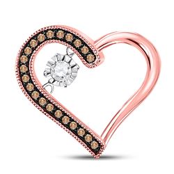 Womens Round Brown Diamond Heart Moving Twinkle Pendant 1/5 Cttw 10kt Rose Gold - REF-14R9X