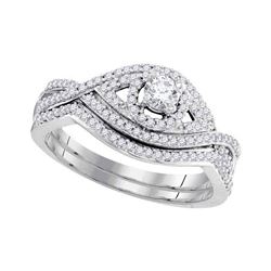 Round Diamond Bridal Wedding Ring Band Set 1/2 Cttw 10k White Gold - REF-49M5H