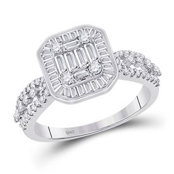 Womens Baguette Diamond Square Cluster Ring 7/8 Cttw 14kt White Gold - REF-65R9X