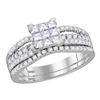 Image 1 : Princess Diamond Cluster Bridal Wedding Ring Band Set 1 Cttw 14kt White Gold - REF-71F9W