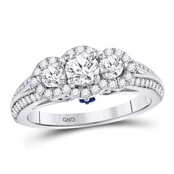 Round Diamond 3-stone Bridal Wedding Engagement Ring 1-1/4 Cttw 14kt White Gold - REF-129M5H
