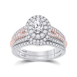 Oval Diamond Bridal Wedding Ring Band Set 1 Cttw 14kt Two-tone Gold - REF-115F9W