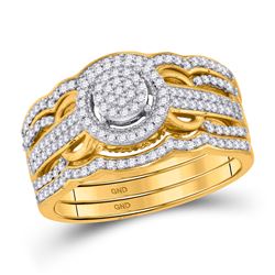 Round Diamond 3-Piece Bridal Wedding Ring Band Set 3/8 Cttw 10kt Yellow Gold - REF-35Y9N