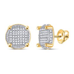 Mens Round Diamond Circle Cluster Earrings 1/4 Cttw 10kt Yellow Gold - REF-20K5Y