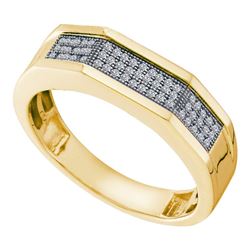 Mens Round Diamond Faceted Pave Band Ring 1/5 Cttw 10kt Yellow Gold - REF-26A5M