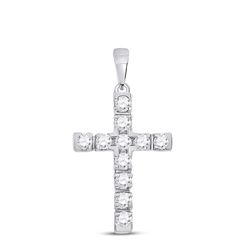 Womens Round Diamond Cross Pendant 1/2 Cttw 14kt White Gold - REF-27Y9N