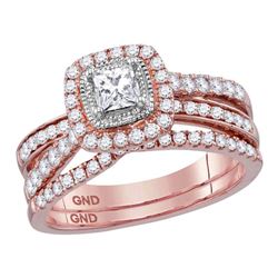 Princess Diamond Bridal Wedding Ring Band Set 1 Cttw 14kt Rose Gold - REF-98A5M