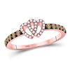 Image 1 : Womens Round Brown Diamond Heart Ring 1/3 Cttw 10kt Rose Gold - REF-18W5K
