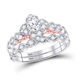 Round Diamond Bridal Wedding Ring Band Set 3/4 Cttw 14kt Two-tone Gold - REF-85A5M