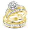 His Hers Round Diamond Cluster Matching Wedding Set 1 Cttw 10kt Yellow Gold - REF-63K9Y