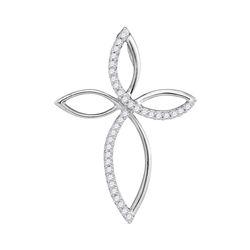 Womens Round Diamond Cross Pendant 1/4 Cttw 10kt White Gold - REF-14K9Y