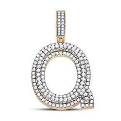 Mens Round Diamond Letter Q Charm Pendant 1-7/8 Cttw 10kt Yellow Gold - REF-93X9A