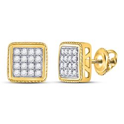 Mens Round Diamond Square Cluster Earrings 1/2 Cttw 10kt Yellow Gold - REF-30H9R