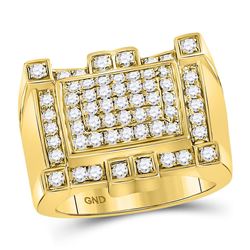 Mens Round Diamond Square Cluster Ring 1-1/2 Cttw 10kt Yellow Gold - REF-122N5F