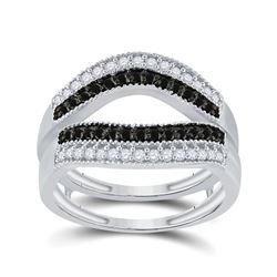 Womens Round Black Color Enhanced Diamond Wrap Ring Guard Enhancer 1/2 Cttw 10kt White Gold - REF-39