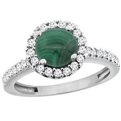 2.56 CTW Malachite & Diamond Ring 10K White Gold - REF-54Y3V