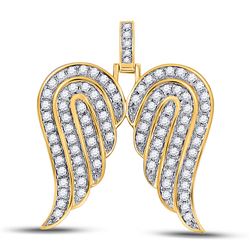 Mens Round Diamond Angel Wings Charm Pendant 1 Cttw 10kt Yellow Gold - REF-54N5F