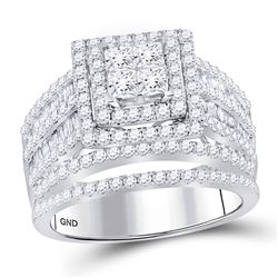 Princess Diamond Cluster Bridal Wedding Engagement Ring 2 Cttw 14kt White Gold - REF-134W5K