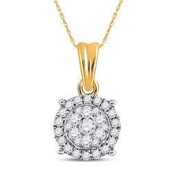 Womens Round Diamond Circle Halo Cluster Pendant 1/4 Cttw 14kt Yellow Gold - REF-21F5W