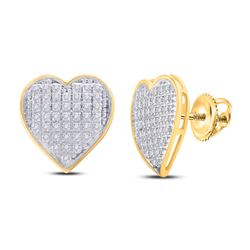 Womens Round Diamond Heart Cluster Earrings 1/4 Cttw 10kt Yellow Gold - REF-17X5A