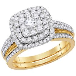 Round Diamond Bridal Wedding Ring Band Set 1 Cttw 14kt Yellow Gold - REF-90R5X