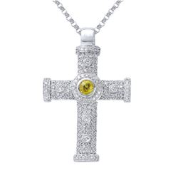 1.49 CTW Yellow Sapphire & Diamond Necklace 14K White Gold - REF-84M7F