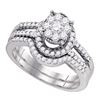 Image 1 : Round Diamond Cluster Bridal Wedding Ring Band Set 3/4 Cttw 10kt White Gold - REF-46Y5N