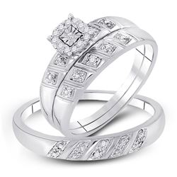 His Hers Round Diamond Cluster Matching Wedding Set 1/10 Cttw 10kt White Gold - REF-21X5A