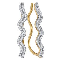 Womens Round Diamond Double Two Row Climber Earrings 1/4 Cttw 10kt Yellow Gold - REF-16Y9N