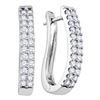 Image 1 : Round Pave-set Diamond 2-row Womens Oblong Hoop Earrings 1 Cttw 14k White Gold - REF-74N9F