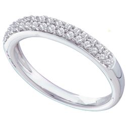 Womens Round Diamond Wedding Double Row Pave Band 1/4 Cttw 14kt White Gold - REF-31N5F