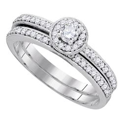 Round Diamond Bridal Wedding Ring Band Set 1/2 Cttw 10kt White Gold - REF-35A5M