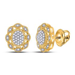 Womens Round Diamond Oval Earrings 1/6 Cttw 10kt Yellow Gold - REF-13K9Y