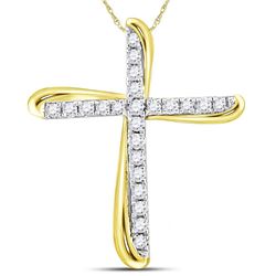 Womens Round Diamond Cross Pendant 1/8 Cttw 14kt Two-tone Gold - REF-8M9H