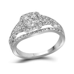 Womens Round Diamond Square Cluster Ring 1/3 Cttw 10kt White Gold - REF-32X5A