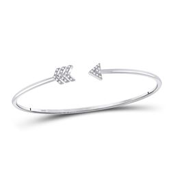 Womens Round Diamond Arrow Bangle Bracelet 1/10 Cttw 10kt White Gold - REF-19R5X