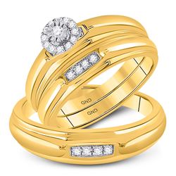 His Hers Round Diamond Solitaire Matching Wedding Set 1/6 Cttw 10kt Yellow Gold - REF-27H9R