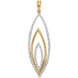 Womens Round Diamond Oblong Oval Pendant 1/3 Cttw 10kt Yellow Gold - REF-19A5M