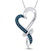 Image 1 : Womens Round Blue Color Enhanced Diamond Heart Pendant 1/10 Cttw 10kt White Gold - REF-7R5X