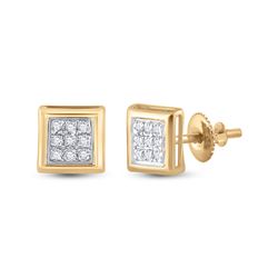 Womens Round Diamond Square Earrings 1/20 Cttw 10kt Yellow Gold - REF-4N9F