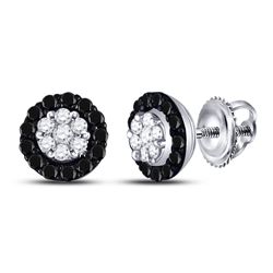 Womens Round Black Color Enhanced Diamond Cluster Earrings 1/4 Cttw 10kt White Gold - REF-9R5X