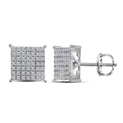Womens Round Diamond Square Cluster Stud Earrings 3/4 Cttw 10kt White Gold - REF-49X9A