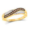 Image 1 : Womens Round Brown Diamond Crossover Band Ring 1/4 Cttw Size 10 10kt Yellow Gold - REF-16R9X